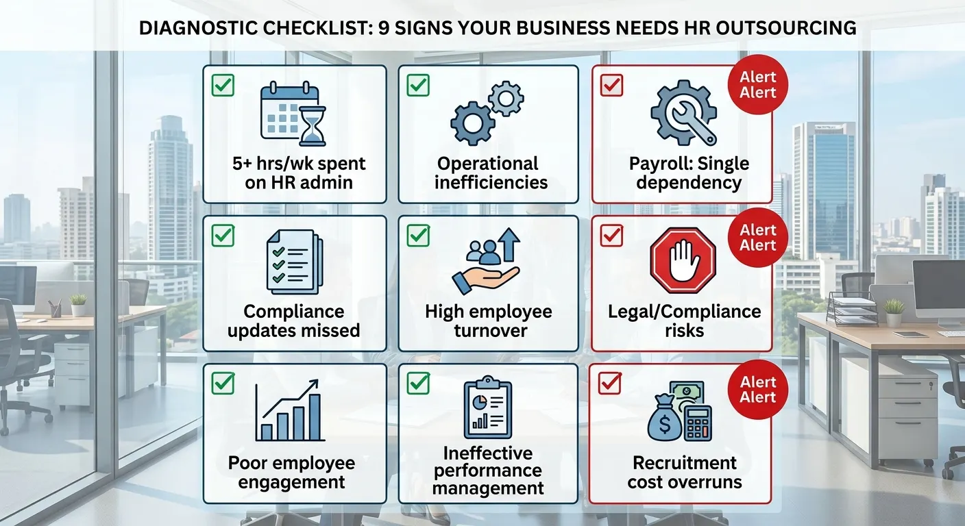 Infographic showing 9 signs your business needs HR outsourcing